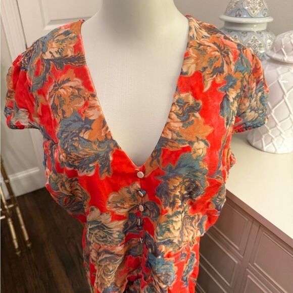 Harlyn/Anthropologie Floral High/Low Velvet Burnout Dress-D1 - Picture 3 of 6